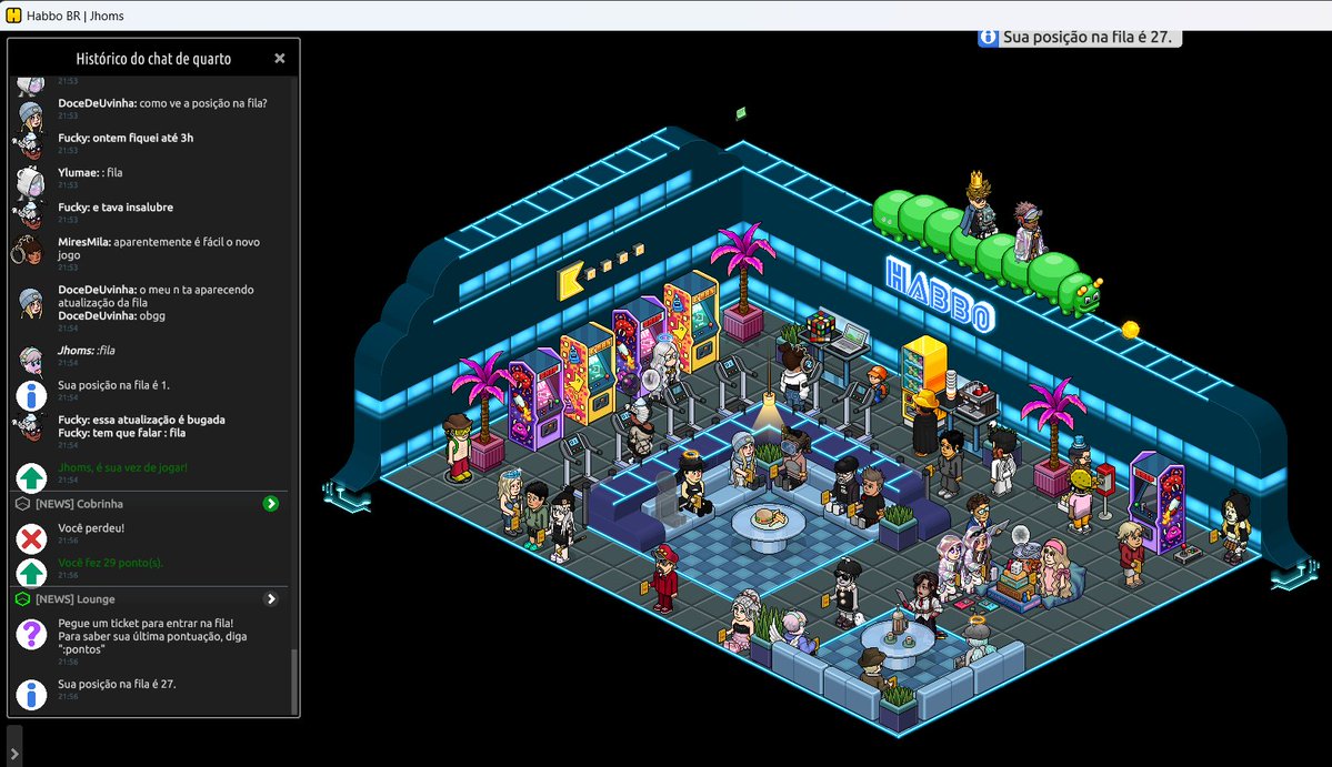 jhomshb's tweet photo. Esse evento da HabboNews vai marcar minha trajetória de pixels PRA SEMPRE... KKKKKKK E nem é pelo jogo, perder faz parte. Você joga, não consegue os pontos, aceita e tenta novamente. O problema é descobrir que, para tentar de novo, você provavelmente vai enfrentar quase 1 HORA DE FILA. Aí entra o dilema, se facilitarem agora, seria injusto com quem já passou horas sofrendo até conseguir. Se deixarem como está, a tortura continua. Cheguei num ponto em que nem sei mais qual seria a solução justa.
Então ficam aqui meus parabéns à @HabboNews_k, o maior fã-site do Habbo Hotel BR e com uma relevância que vai muito além dele, por conseguir um feito histórico... o jogo termina em minutos, mas a fila dura uma vida. Eu amo vocês, mas nesse evento aprendi a odiar também. KKKKKKKKK O emblema um dia vira só mais um no inventário. O trauma de digitar :fila e ler “Sua posição na fila é DAQUI 1HR” será eterno, viu?! HabboNews, vocês não fizeram um evento. Fizeram um teste de resistência psicológica e nesse teste eu não passei. 
@Habbo @HabboPTBR @ESHabbo @SulakeDominic @SulakeTeppo @SulakeJohno @SulakeIstanbul @sulake @WeAreAzerion #Habbo #HabboHotel #HabboBR