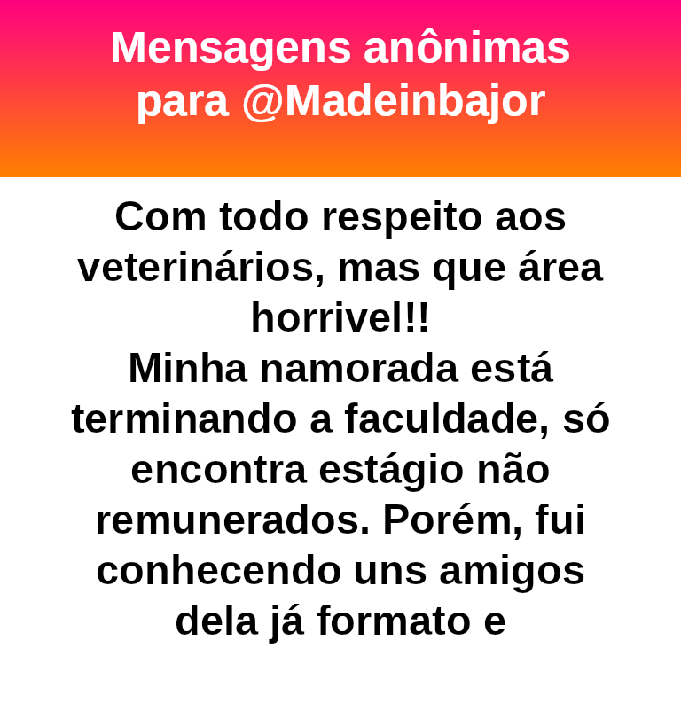 madeinbajor's tweet photo. #bajo45025
Uma amiga da minha filha fez vet e pelo que ela contava era bem isso aí mesmo. Óbvio que há veterinários bem sucedidos mas leva tempo. O começo da profissão é pedreira https://t.co/qy4yqAE8N6