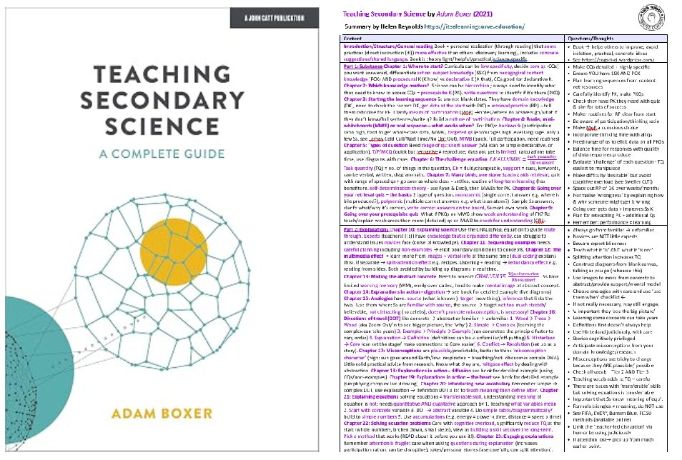 helenrey's tweet photo. Another summary!! If you teach science this EXCELLENT book is a MUST!

@adamboxer1 has translated cogsci principles for science covering everything from retrieval practice to practical work/demos. 

The Slow Practical is GENIUS. Thank you.
Summary here:
https://t.co/8c4yvp55d6 https://t.co/m7yobWKS4o