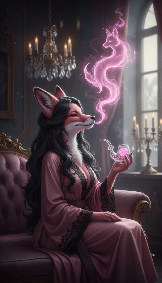 CloudiaFoxx's tweet photo. A few more delicious AI pictures of my fursona slowly exhaling more and more of her soul with every hit she smokes. https://t.co/zD5SQqVMjw