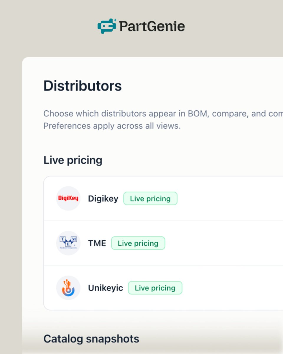 PartGenie's tweet photo. Unikeyic is now live in PartGenie. Get real-time pricing and stock across component details, BOM, and compare views—so sourcing decisions move faster.
#PartGenie #ComponentSourcing #BOMManagement #ElectronicsDesign #HardwareDesign https://t.co/BWyzr36CVo