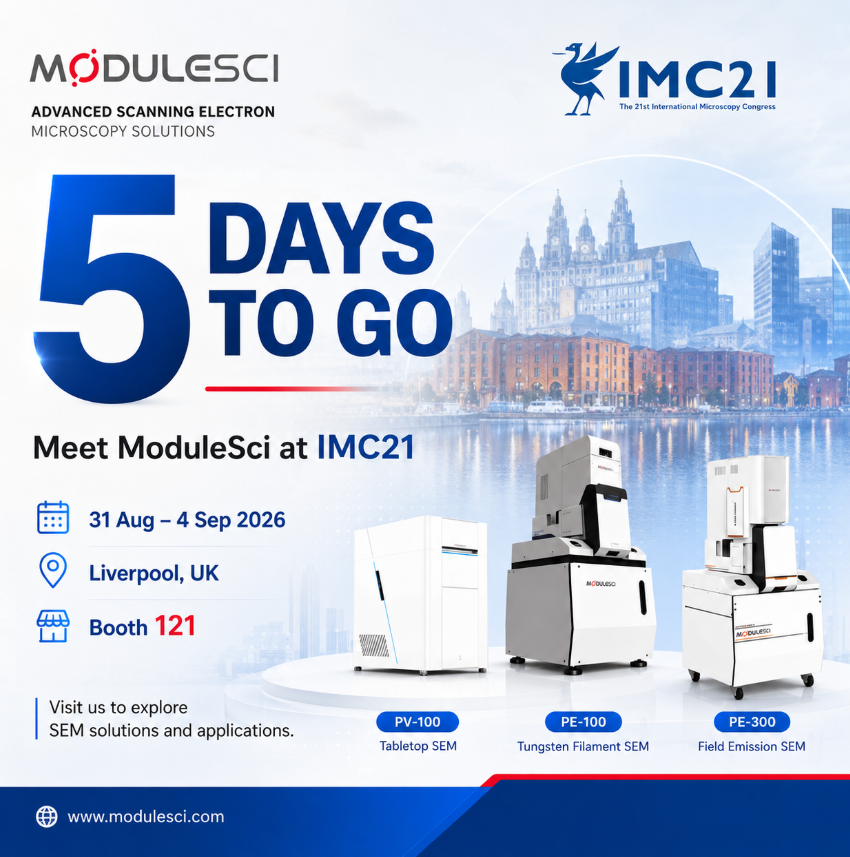 modulesci's tweet photo. 5 days to go until IMC21!
ModuleSci heads to Liverpool. Stop by Booth 121 for our SEM solutions for semiconductors, battery and advanced material characterization.
📍Liverpool, UK, Aug 31‑Sep 4 2026. See you!
#IMC21 #ModuleSci #ScanningElectronMicroscopy #MaterialsScience https://t.co/CSN1bcIqfE