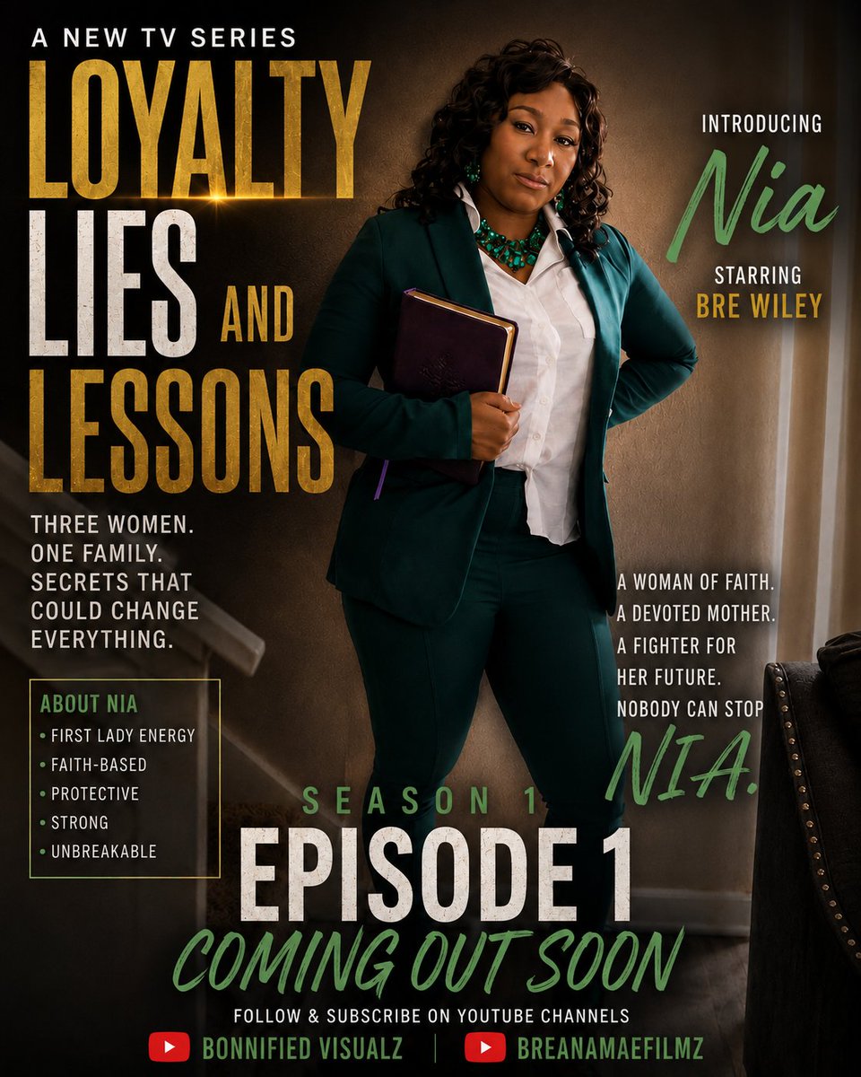 _bonnified's tweet photo. ✨ MEET NIA ✨
Faith. Family. Strength. Redemption. 💚
Nia is a devoted mother and a woman of faith but even the strongest women have secrets.
🎬 LOYALTY, LIES & LESSONS
⭐ @RealBreeWiley as Nia
Season 1 • Episode 1 Coming Soon!
#Nia #BreeWiley #YouTubeSeries #ComingSoon https://t.co/solbkrZe18