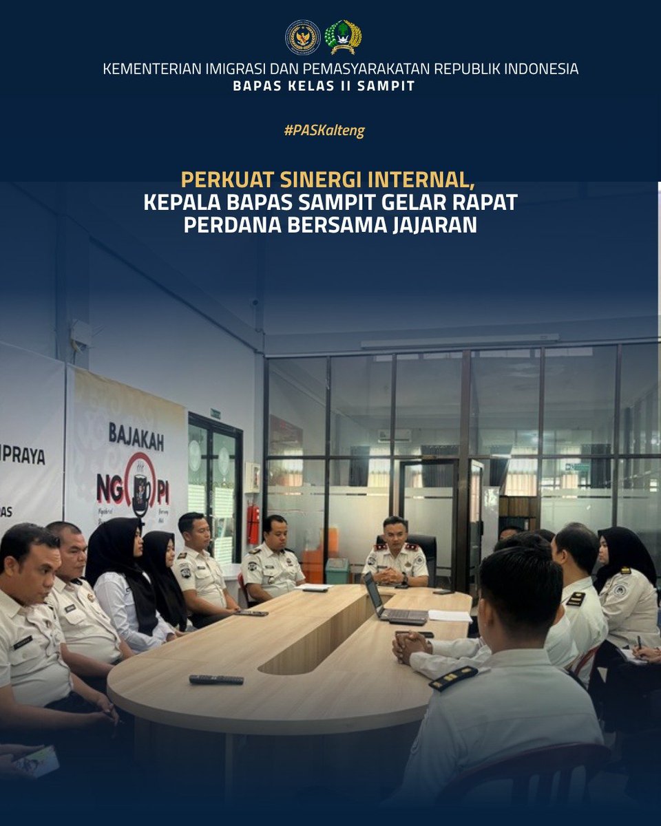 bapas_sampit's tweet photo. Perkuat Sinergi Internal, Kepala Bapas Sampit Gelar Rapat Perdana Bersama Jajaran

Selengkapnya pada:
https://t.co/98EoEXHQzG

Humas Bapas Sampit

#kemenimipas
#Ditjenpas
#pemasyarakatan
#penjagadanpanduan
#DitjenpasKalteng
#Hensah
#infomipas https://t.co/8Hk7eat2Vg