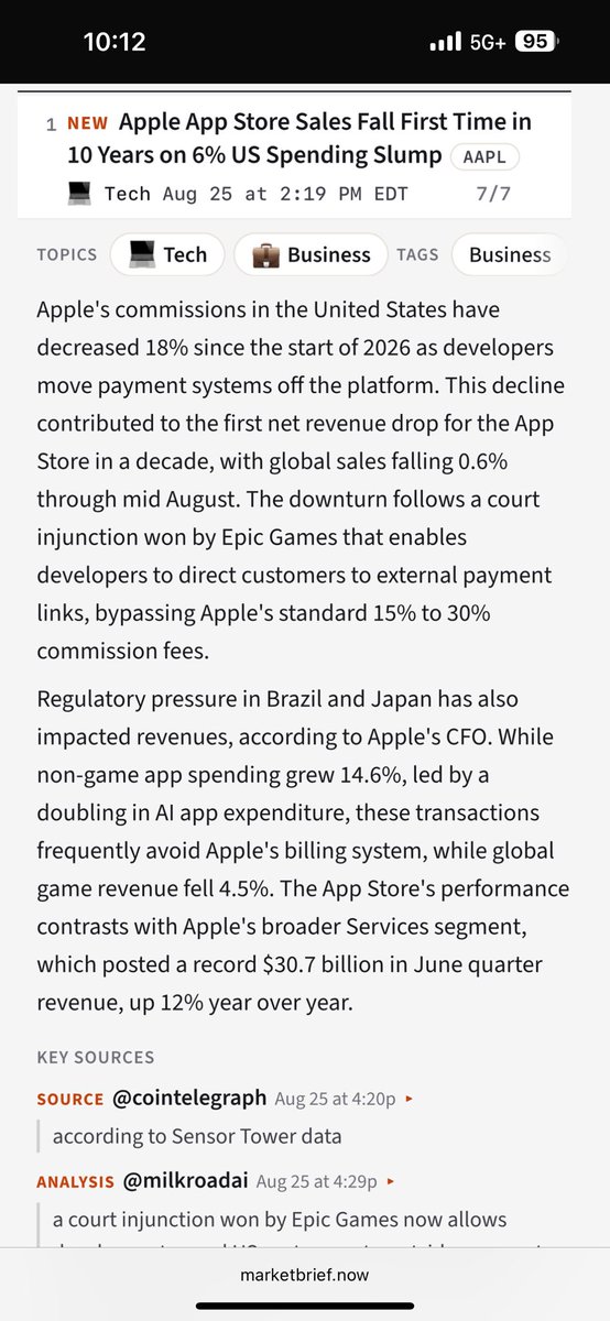 ivan_bezdomny's tweet photo. Apple got greedy, lost in court and now gaming app revenue is down 5% on App Store as the biggest games move their purchases off platform.

Had to get that 30% including on non game apps and subscriptions.

As @benthompson predicted 

https://t.co/n2a7vS1dJT https://t.co/yhV788lwWJ