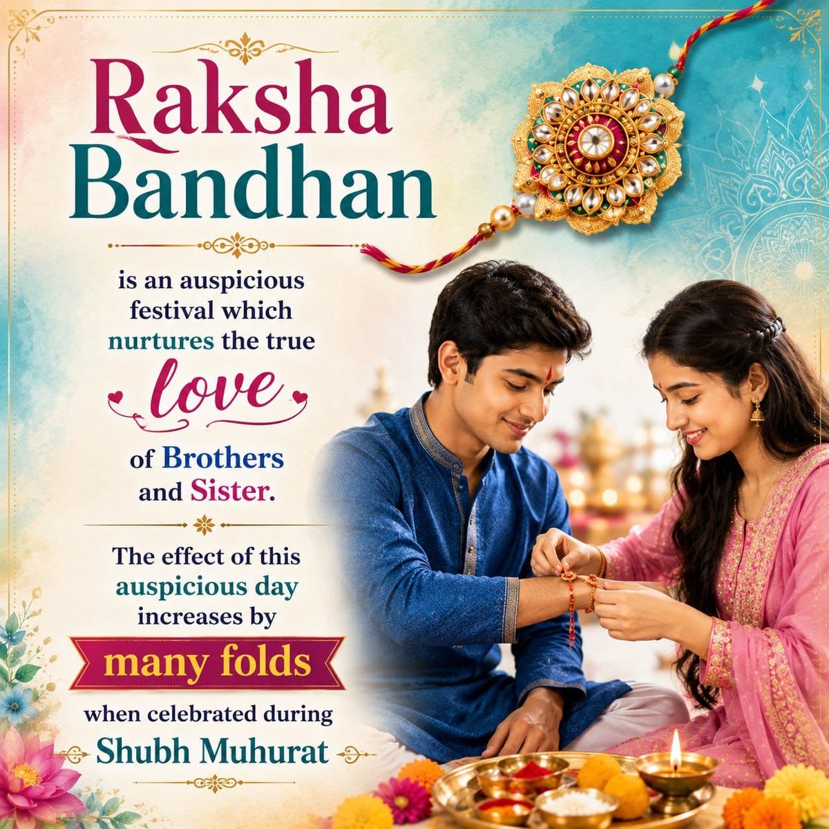 YssSpeaks's tweet photo. In the vision of Sant Shri Asharamji Bapu, Raksha Bandhan is a sacred vow rooted in Sanatan Dharma. The Raksha Sutra, though a simple strand, becomes infused with extraordinary strength through the sister’s pure and selfless resolve. Her tilak on the brother’s forehead, her prayer for his protection, and her wish that he remain steadfast in dharma, transform the occasion into a spiritual covenant.

Bapuji explains that when vows are innocent, selfless, and sacred, their impact multiplies. The sister’s sankalp empowers the brother to overcome obstacles, while the brother’s effort ensures victory over trials. Together, they embody the divine balance of devotion and discipline. This is the essence of #VedicRakshaBandhan - a festival that fortifies bonds not only of affection, but of dharmic responsibility.