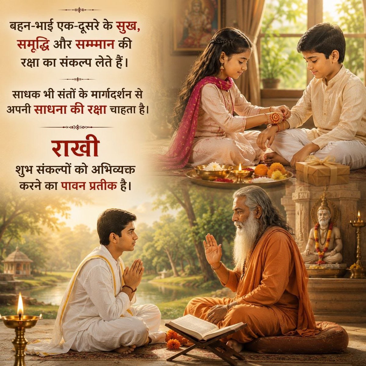 LokKalyanSetu's tweet photo. Sant Shri Asharamji Bapu has elaborated glory of #VedicRakshaBandhan through His discourses &amp; literature. This is very special day when Raksha Sutra gets tied with a pure resolve to bring prosperity, longevity &amp; upliftment in the lives of brothers for their holistic development. https://t.co/cdyhVZ8XeK
