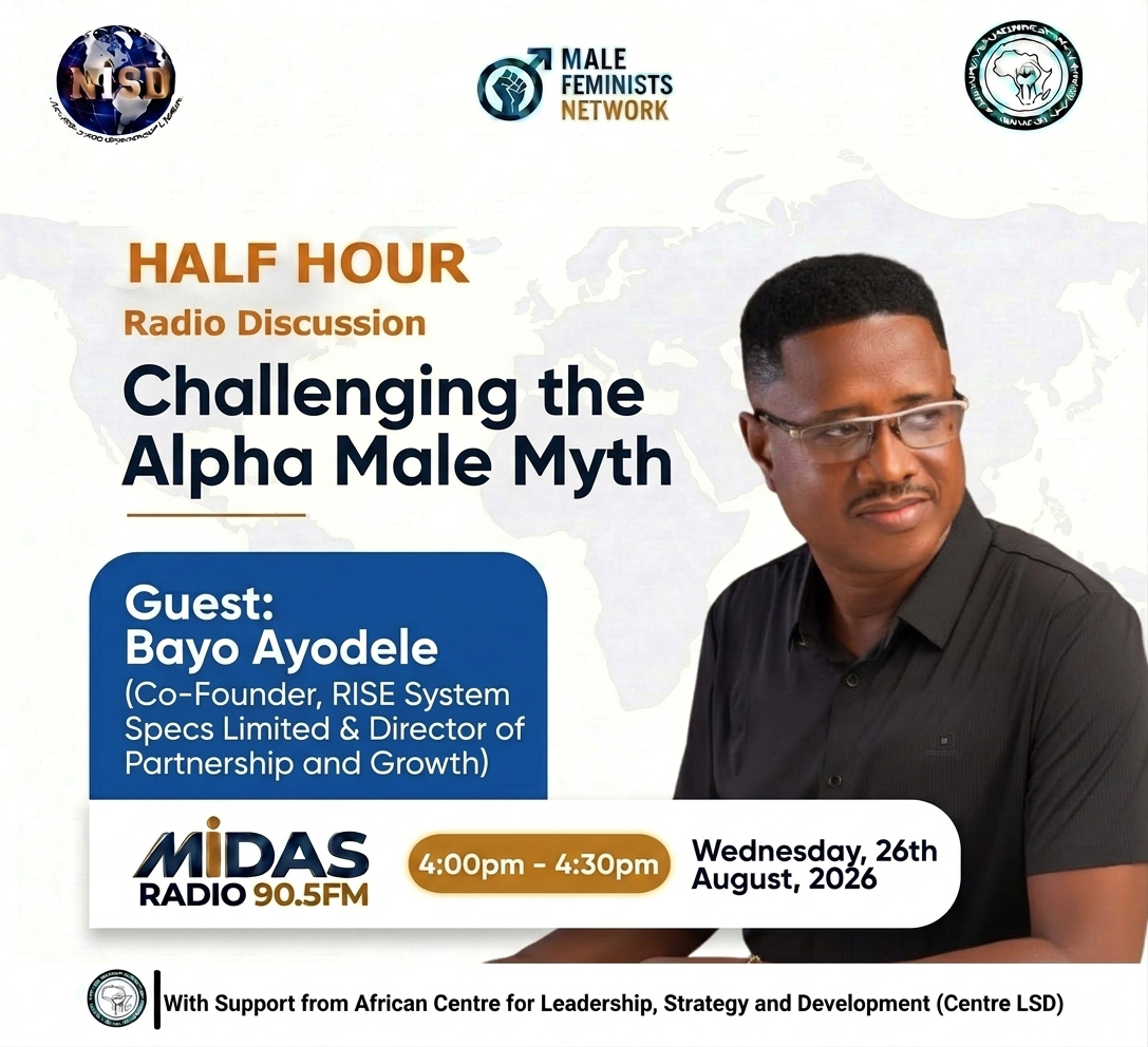Nisd_ng's tweet photo. Join the @Nisd_ng-MFN radio programme as we bring a trained and versatile Feminist Ally, Co-founder, RISE System Spec Limited to discuss Challenging the Alpha Male Myth on Midas Radio 90.5fm by 4pm - 4:30pm.
#EndGBV
#GBVPrevention
#MaleFeminists
#heforshe https://t.co/R1LzhayNl5