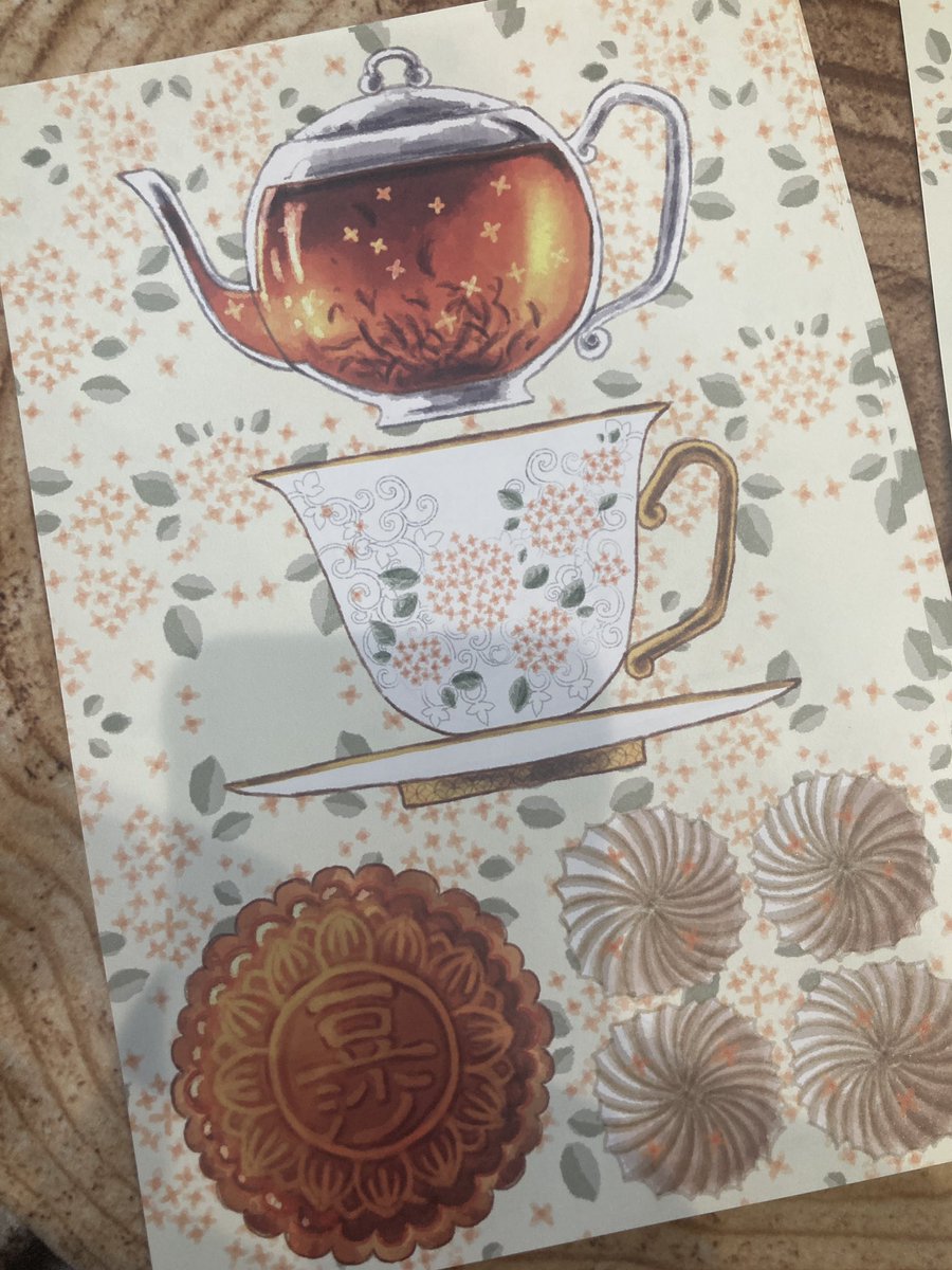 miyase_001's tweet photo. 金木犀と紅茶と茶菓子モチーフの便箋、なかなか良い感じになった。 https://t.co/MVqpSSuODx