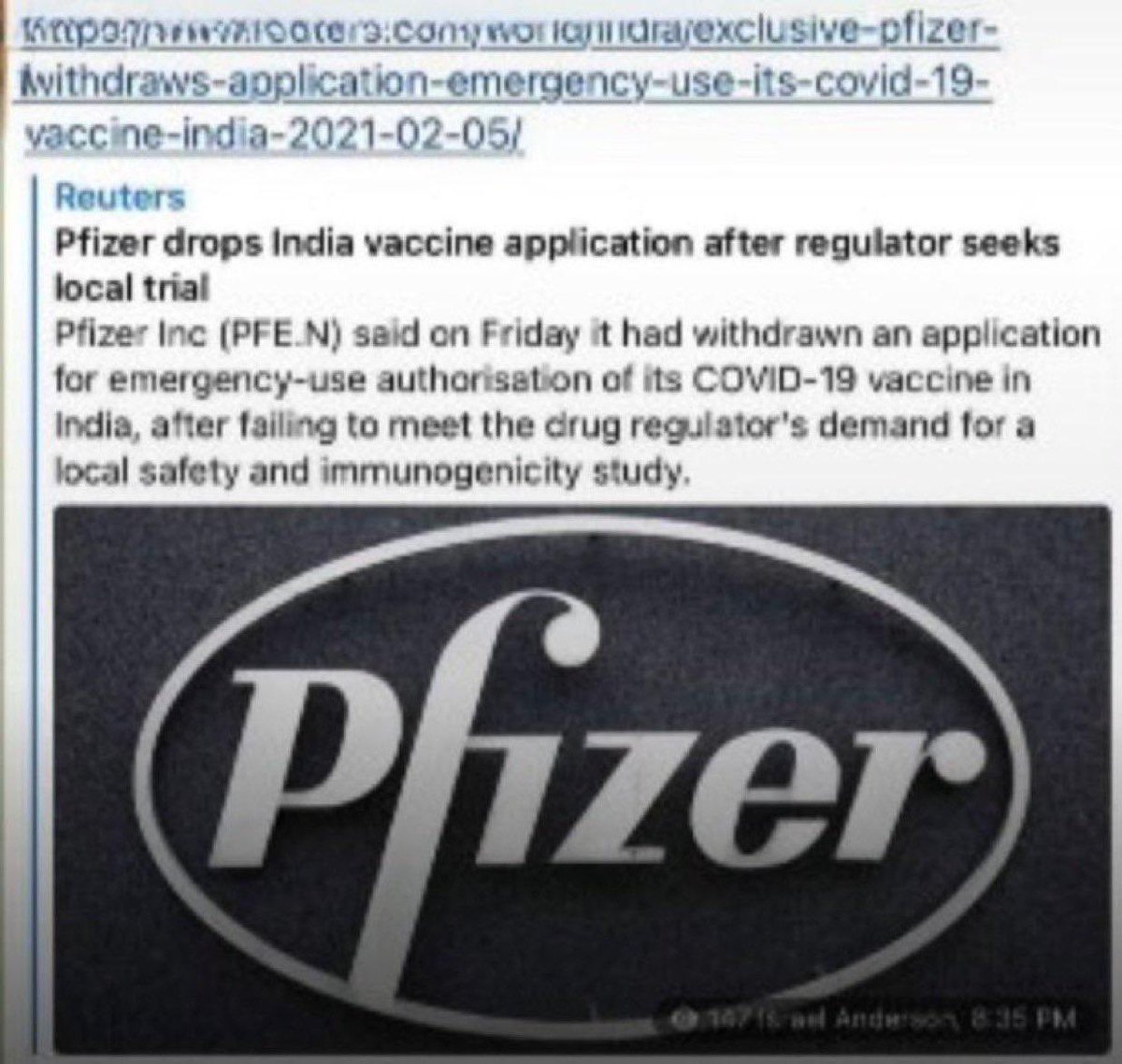 JuanOsavin107Q's tweet photo. India to Pfizer...
“You can lose 1.38 BILLION customers…or you can allow us to do an independent investigation to see if your product is safe and effective…” India 

“We’d rather lose 1.8 billion customers…” -Pfizer https://t.co/JjhcNgTpaz