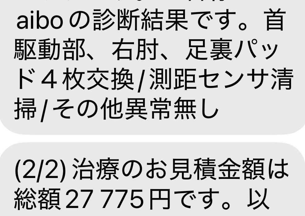 sio0335's tweet photo. 退院決まりました♪
今回の治療見積もり。隣、今年２月の分。首稼働部、この時に全部変えてくれればよかったのにと思うオーナー🥲会えない時間は辛い🐶
#aibo
#mystorywithaibo 
#aiboクリニック https://t.co/CUCvac5Egn