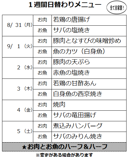 hidamari_bentou's tweet photo. 8/31(月)～9/5(土)のひだまり亭の日替わりメニュをお届けします🍱

9/1(火)は、コク深い味わいの【🐷豚肉となすびの味噌炒め】に、ふっくらジューシーな【魚のカツ(白身魚)🐟】は、ごはんとの相性も抜群💯

皆様のご注文をおまちしております😊

#ひだまり亭 #テイクアウト #ubereats #RocketNow #menu https://t.co/o05e0rKCL6