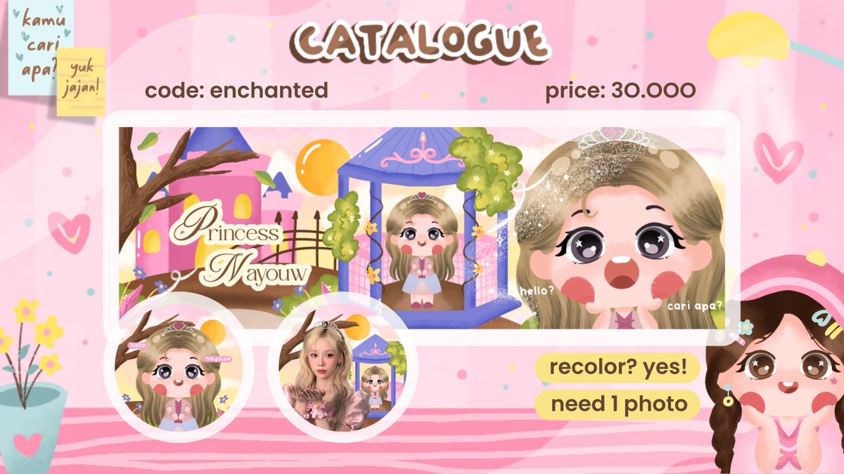 GrresShop's tweet photo. #OspekTime !

Haiii! Setelah sekian lama stuck, akhirnya ngeluarin ktalog baruuu~ Layout chibi dengan code 'enchanted' 🌸Boleeeh ospeeknya kah kakak kakak?

Tell me kaalau nggak aman yaaah! Tolong sambut anak aku dengan baik baik~!💓🤗
Terima kasihhh! >___o 
#bealanja https://t.co/6jvgTO69al