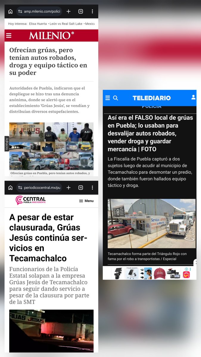 cuartodemillamx's tweet photo. Hola admi buena noche, queria pasarte la voz  y advertir a todo tu público que circula en el tramo de Puebla a Oaxaca, y lugares como Tecamachalco, Tepeaca, Acatzingo entre otros del conocido  triangulo rojo.

Hace unos días  fuimos víctimas del abuso de las gruas conocidas  como Gruas Jesus, Gruas Fuentes, Gruas Junza, Gruas Premium que son las mismas por estos rumbos, tuvimos un siniestro donde la aseguradora  de la autopista  nos garantizo el daño de nuestro vehículo, en ese momento llegó  el encargado de grúas jesus en el arco de seguridad que parecía  muy amable al principio  e insistia que el realizaria el traslado del vehículo  y tener convenio  con la aseguradora  por lo que le dijimos que no, cabe resaltar que el daño de mi vehículo  era minimo, investigando con un conocido me comentó  que si me llegaran a llevar esas grúas  el cobro del arrastre aun que fuera un par de metros lo cobran a mas de 50 mil pesos, por lo que le dijimos que no y nos dijo que si ellos no lo levantaban nada mas podía  llegar en su grua y llevarnos, como pudimos nos movimos a un lugar seguro  no sin antes cobrarnos 8000 pesos de banderaso que ojo, las gruas en autopistas tienen tabuladores y deben de estar reguladas con esos tabuladores. En el tabulador  marcaba 528.69 que yo estaba dispuesto a pagarles para que me dejaran pedir mi grua a lo que se negaron, estaba un oficial de la guardia nacional que le hice el comentario  que tenía  que respetar la tarifa  y el me comentó  que no podía  hacer nada. Al final le pague lo que me pedían, ya que le doy un uso constante a  mi auto y no iba a permitir que se llevaran mi vehículo.  

Por fortuna la pudimos librar, ya buscando en internet logre encontrar  notas donde indican los abusos de estas grúas  donde un arrastre lo cobran en 60 mil pesos, la verdad me da tanto coraje tener este tipo de abusos y estar desprotegido, y ahora con las noticias me doy cuenta que tienen tramo hasta el estado de Oaxaca, hace algunos años el pasado gobernador de puebla logro clausurar su negocio, ahora esta abierto nuevamente, en octubre del 2025 volvieron a localizar vehículos robados en su deposito.

Ojala que esta información les sirva a los que te leen, si tienen algun percance que tomen precauciones si estas gruas son las que llegan en buena onda a querer relizarles el servicio y al final les secuestren el vehículo hasta que tengan que pagar una cantidad ridicula.

Saludos admi.