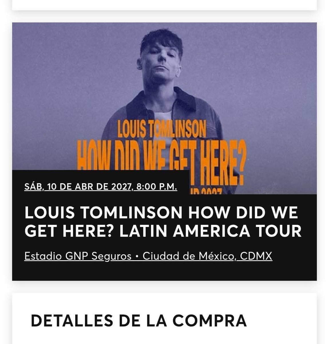 Alleststiwo's tweet photo. Vendo Boletos para Louis Tomlinson 

10 de abril
4 Platino 01 en 4300 c)u 
2 Gradas NA12 en 1900 c)u 

Transfiero por Ticketmaster, más info DM 

#LouisTomlinson #1D #Música #Concierto #CDMX #México #EstadioGNPSeguros #HowDidWeGetHere #MexicoCity #OneDirection #Tour2026 #Tour2027 https://t.co/nPrBfnbqEN
