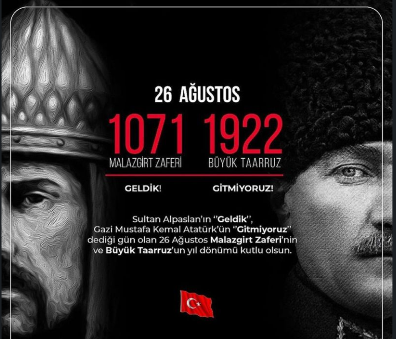 KeremSerindere1's tweet photo. 🇹🇷 26 Ağustos…

1071’de “Geldik” diyerek Anadolu’nun kapılarını açanlarla,
1922’de “Gitmiyoruz” diyerek bu toprakların sonsuza dek Türk yurdu olduğunu haykıranların mirası…

#Malazgirt Zaferi’nin ve #Büyük Taarruz’un yıl dönümü kutlu olsun.

Başta #Sultan Alparslan ve #Gazi Mustafa Kemal Atatürk olmak üzere, bu vatan uğruna mücadele eden tüm #kahramanlarımızı rahmet, minnet ve saygıyla anıyorum.

🇹🇷 Geldik. Gitmiyoruz. Sonsuza dek buradayız.

Ne Mutlu Türk’üm Diyene! 🇹🇷