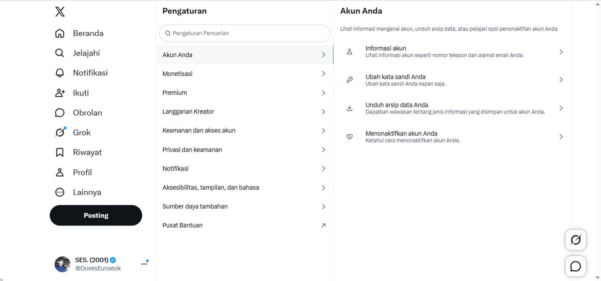 DovesEunseok's tweet photo. Tutorial mengganti bahasa, a thread : 

1. Pilih icon 3 bulat bertuliskan "MAIS"
2. Tampilan akan seperti ini (Gambar 1)
3. Pilih Aksesibilitas, tampilan, bahasa. Atau tulisan 3 dari bawah (Gambar 2)
4. Selanjutnya pilih icon globe (Gambar 3)
5. Pilih bahasa English/Melayu/Indonesia sesuka kalian
6. Lalu berikutnya dan save
7. Refresh page X
8. Selesai