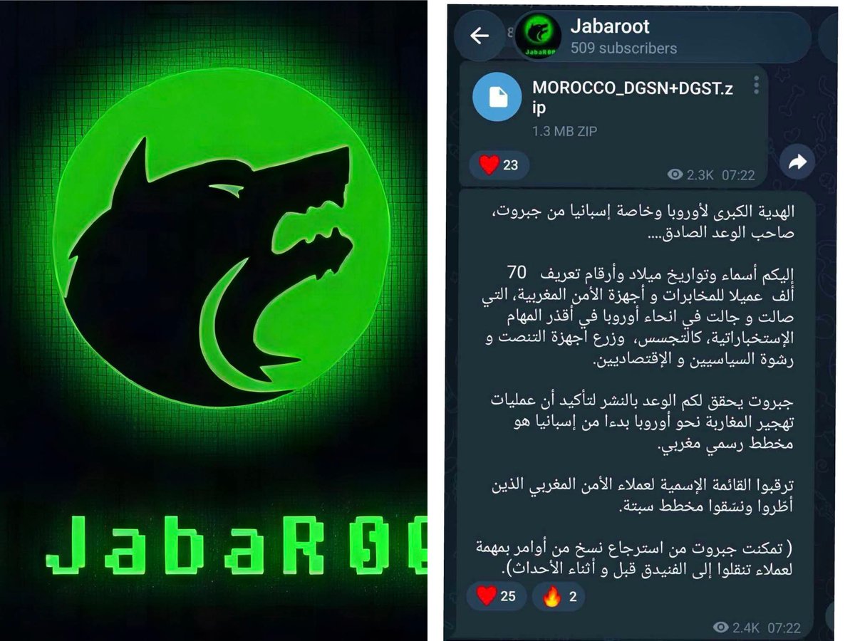algatedz's tweet photo. 🔴 #Telegram ferme la chaîne des hackers #Jabaroot après l’identification de 70 000 espions #marocains https://t.co/hINWohhQEJ