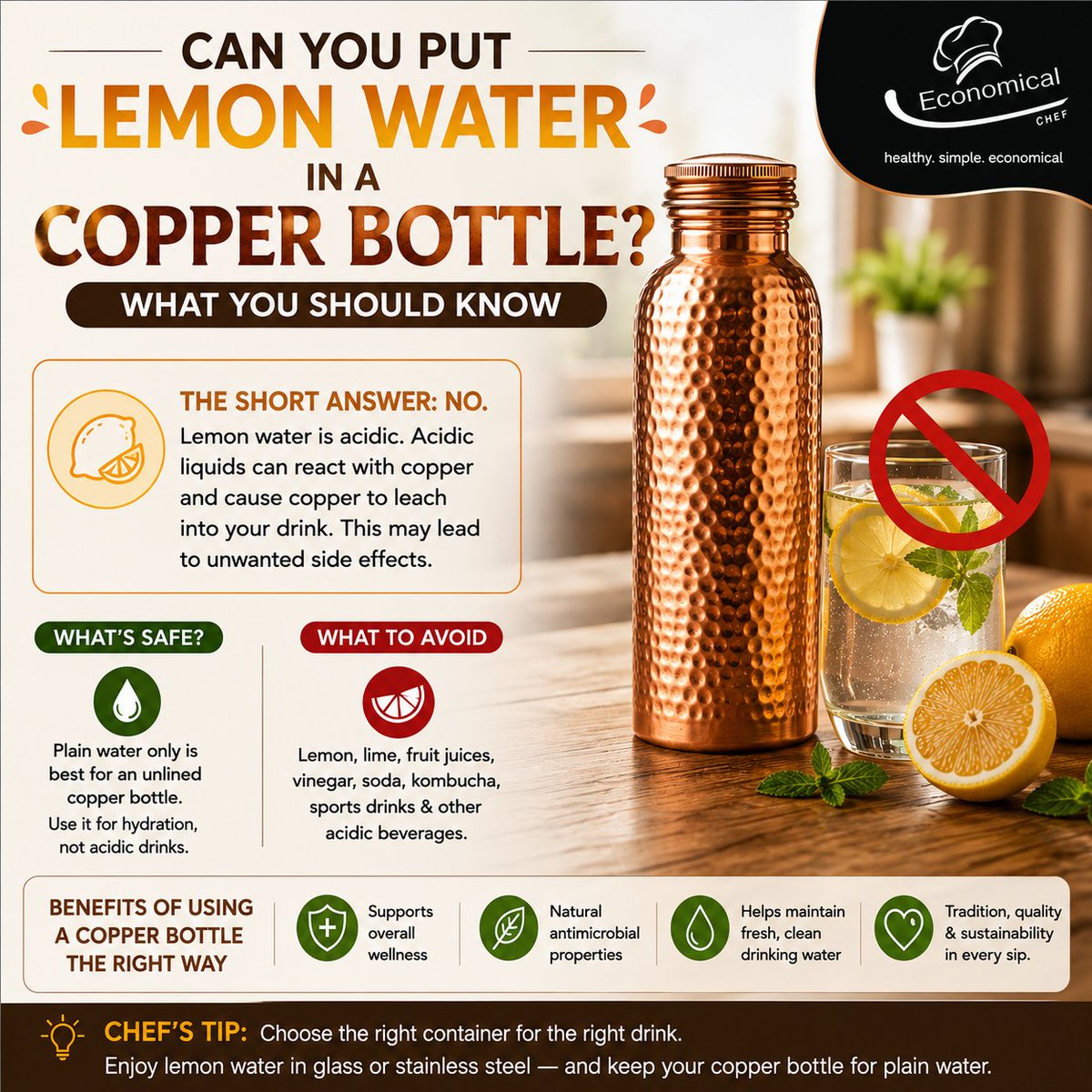EconomicalChef's tweet photo. 🍋 Lemon water + copper bottle? Think twice! Learn why acidic drinks may not be the best match for copper and what to do instead.👉 https://t.co/crokPdfetB

#CopperBottle #LemonWater #WellnessTips #Hydration #HealthyHabits https://t.co/Vk2m1siCPd