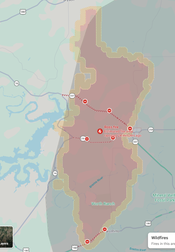 NewHopeLDRD's tweet photo. Texas RossFire 11pm cst 8-25-26 Thank You Aimee, Scott &amp; All FirstResponders Evacuating&amp;Fighting Ross Fire 254 East of the 16 /254 split east of the PK Possum Kingdom Lake Fire Blowing NW direction Prayers! https://t.co/yprLI7nn1K https://t.co/R2jzlcEPrU
