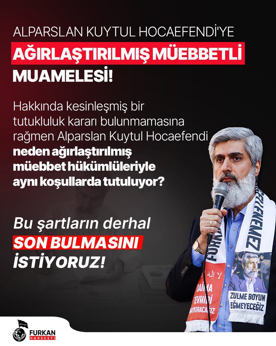 mardinfurkanh's tweet photo. Hocamız tutuklu yargılanmakta herhangi bir mahkumiyeti yoktur! 

Neden kendisine  ağırlaştırılmış müebbetli mahkum muamelesi yapılmaktadır? 

Cezaevinde İşkence
FurkanaZulüm DevamEdiyor
AlparslanKuytulu SerbestBırakın
SemraKuytulu SerbestBırakın https://t.co/a2ZhDPDGRv