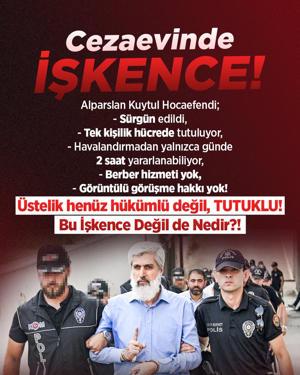 FurkanHarekt33's tweet photo. Alparslan Hoca 

- Sürgün edildi
- Tek kişilik hücrede tutuluyor
- Havalandırmadan yalnızca günde 2 saat yararlanabiliyor,
- Berber hizmeti yok
- Görüntülü görüşme hakkı yok 

Cezaevinde İşkence
FurkanaZulüm DevamEdiyor
AlparslanKuytulu SerbestBırakın
SemraKuytulu SerbestBırakın https://t.co/1DWDtdt0Tp