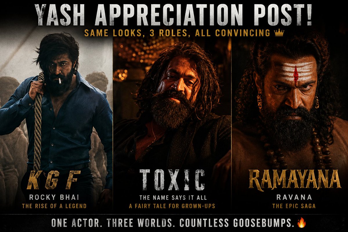 TheDankOpinions's tweet photo. #Yash is an excellent actor🔥
Same look in 3 films. Still it feels convincing every single time
Be it Raya in #Toxic Rocky in #KGF or Ravan in #Ramayana — the transformation is not in appearance, but in the presence, attitude and aura
A true star⭐
#toxicreview #ToxicReaction https://t.co/JzMO992S5E