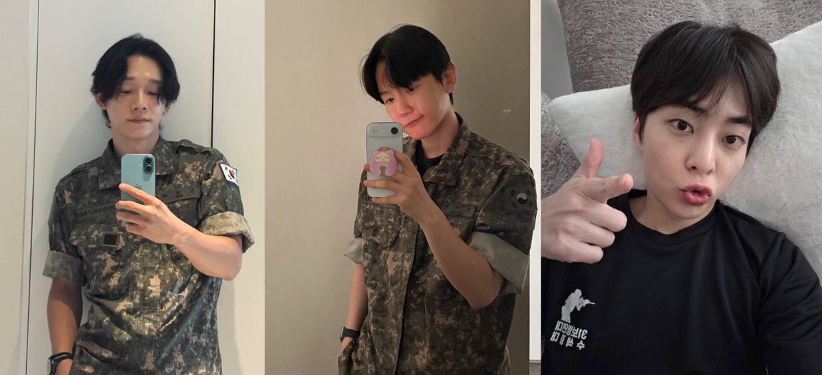 enjieLou's tweet photo. Aaahhh Xiumin said he finished his Military reservist training today! He didn't send a photo in his military uniform but his shirt kinda checks out bc it say "31st Infantry Regiment" 🫡✨ Our squirrels in their uniforms 🫠 https://t.co/9oB2NOzIxg