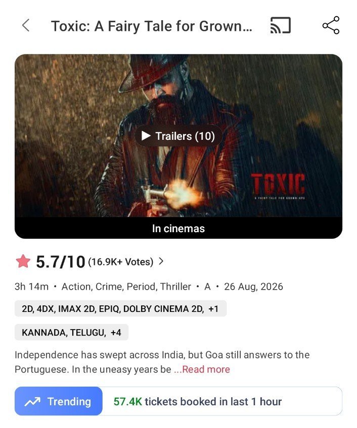 Hombale_12's tweet photo. Bms trending🔥🔥🔥😎 next level bookings for  #Toxic 😎🙏🏻 https://t.co/LcklgQDo6o