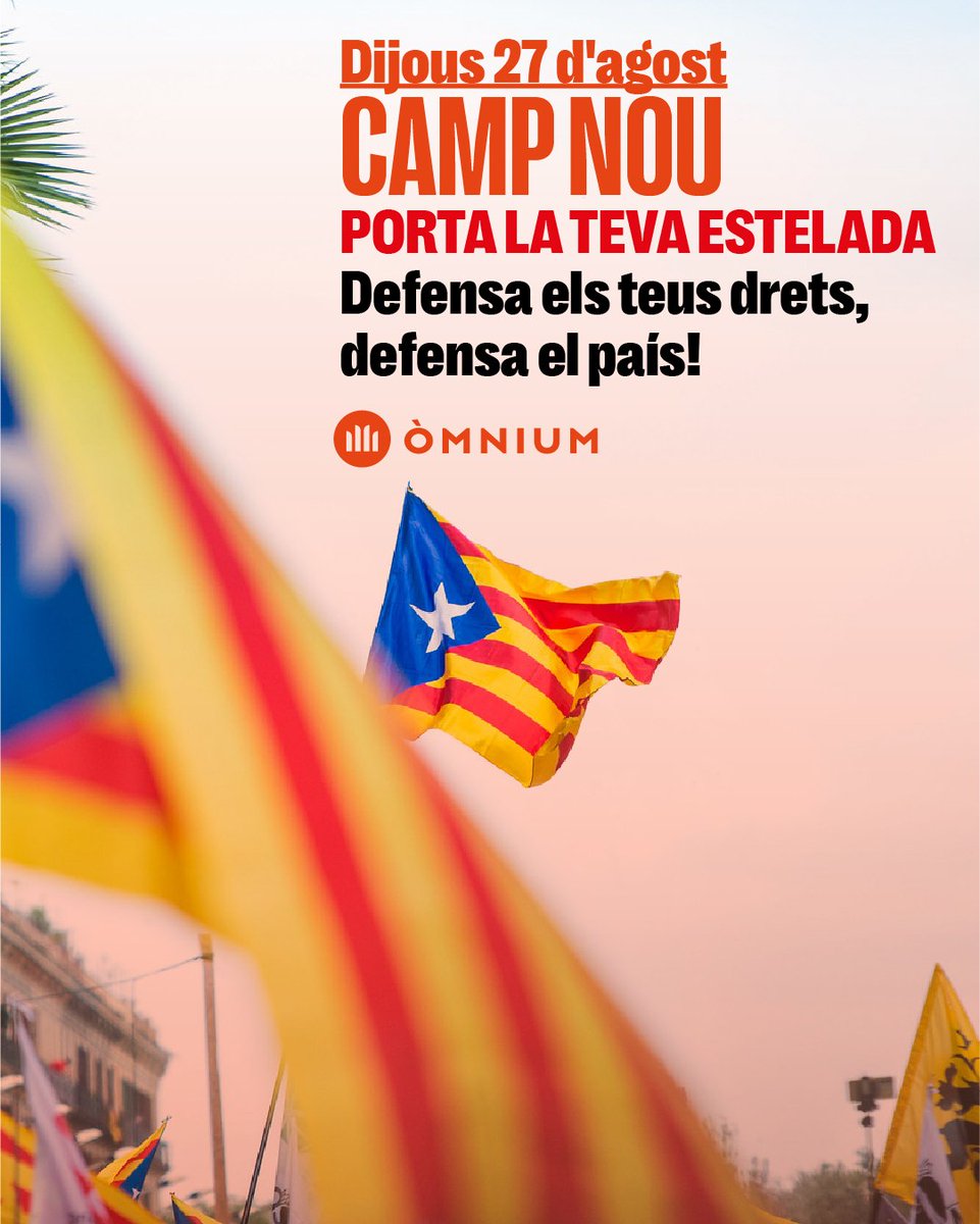 omnium's tweet photo. Les estelades són un símbol i portar-les és el nostre dret!

Per això, reivindiquem la independència, portem estelades i denunciem la impunitat contra la catalanofòbia. https://t.co/Kx2W80OUpH