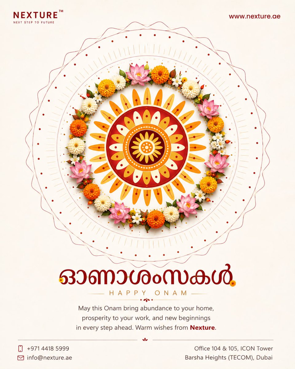 NextureServices's tweet photo. Wishing everyone a joyous and prosperous Onam. May this beautiful festival fill your home with abundance, bring success to your work, and spark new beginnings in every step you take. Warmest wishes from the entire team at Nexture.
#HappyOnam #Onam2026 #Nexture #OnamAshamsakal https://t.co/QjmBSRZhZe