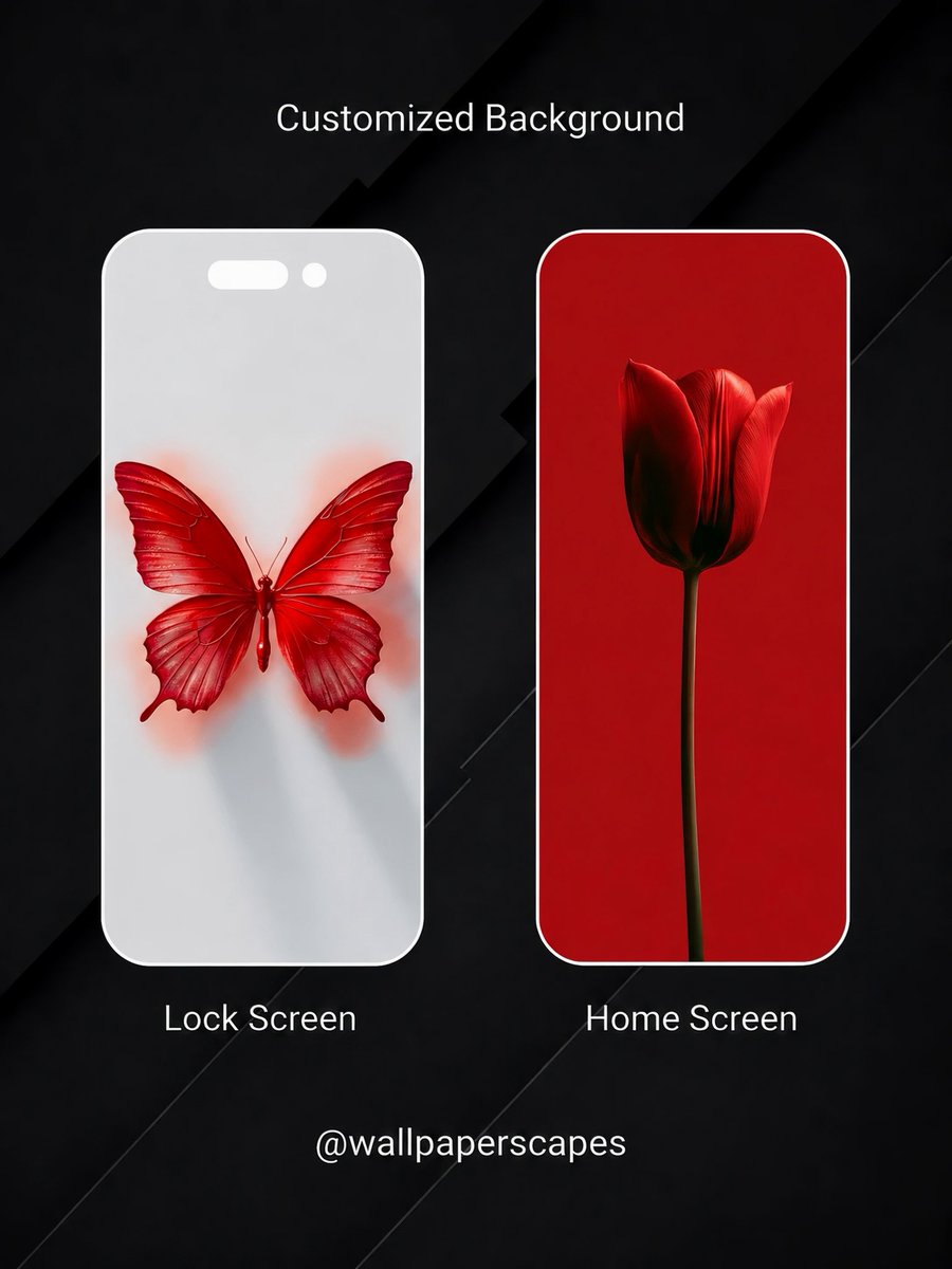 wallpaperscapes's tweet photo. Red Elegance in Every Detail. 🦋🌷
One phone. Two striking crimson worlds. ❤️✨
🔒 Lock Screen — Scarlet Wings
🏠 Home Screen — Velvet Tulip
Which one would you choose? 👀
#Wallpaper #iPhoneWallpaper #RedWallpaper #Aesthetic #minimal https://t.co/gbleo2J39m