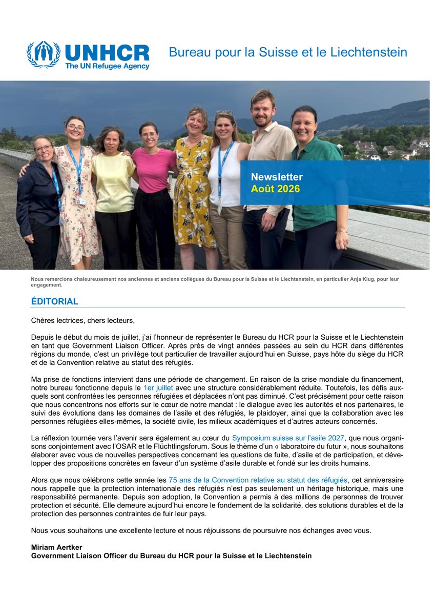 unhcr_ch's tweet photo. 📢 La nouvelle édition de la newsletter du Bureau du HCR pour la Suisse et le Liechtenstein est désormais disponible! Cette newsletter offre un aperçu de notre travail de février à août 2026.

📖 Pour en savoir plus : 👇

https://t.co/uADIr1CWnJ https://t.co/2Rm08PQDI8