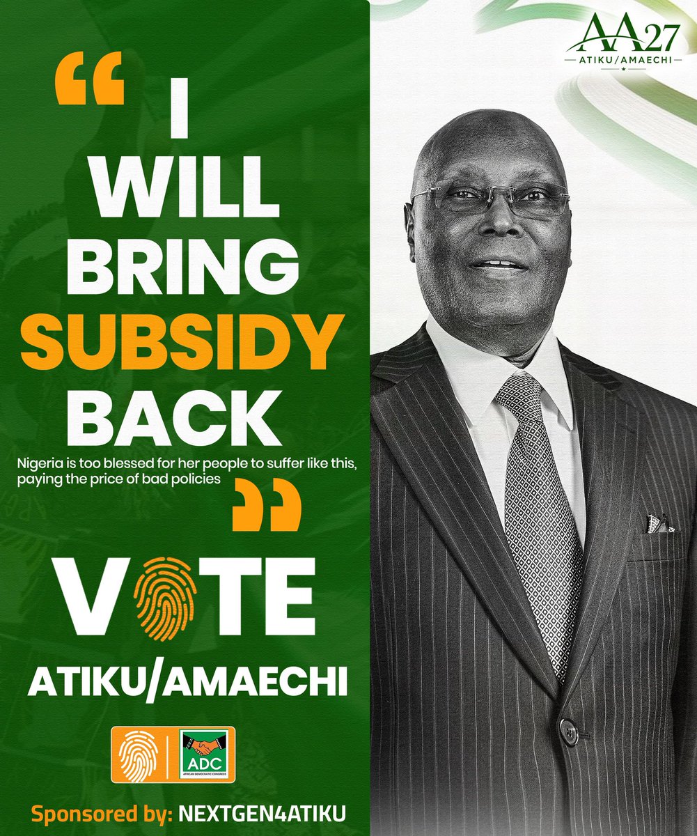 JanetJa0701602's tweet photo. Nigerians wants economic relief, affordable living, and renewed support .

The Common man will smile again
#NextGen4Atiku https://t.co/XZDlFmNHOP