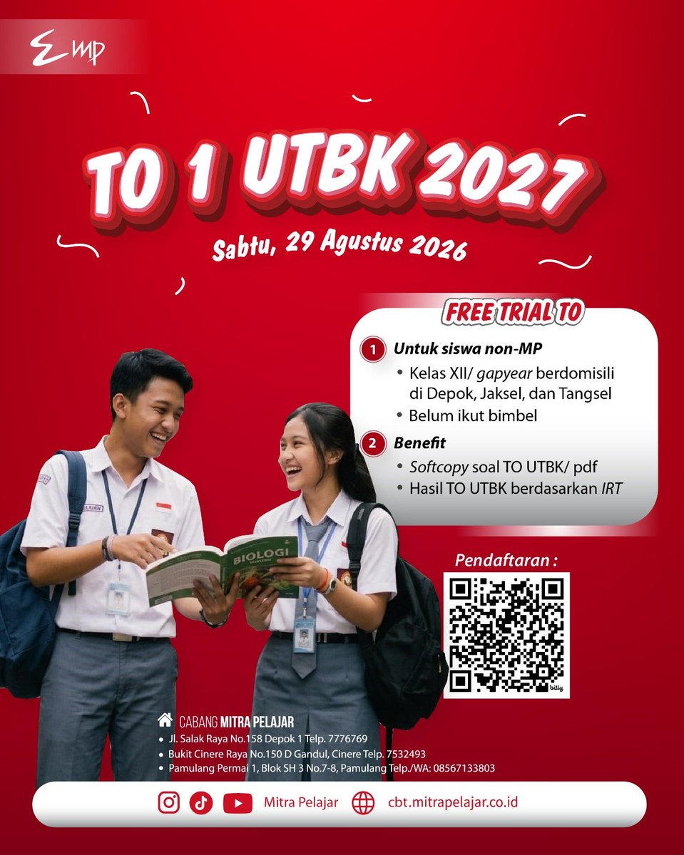 MPcinere's tweet photo. Free Try Out UTBK 2027
#tryout #utbk #snbt https://t.co/spXlmjl3Q5