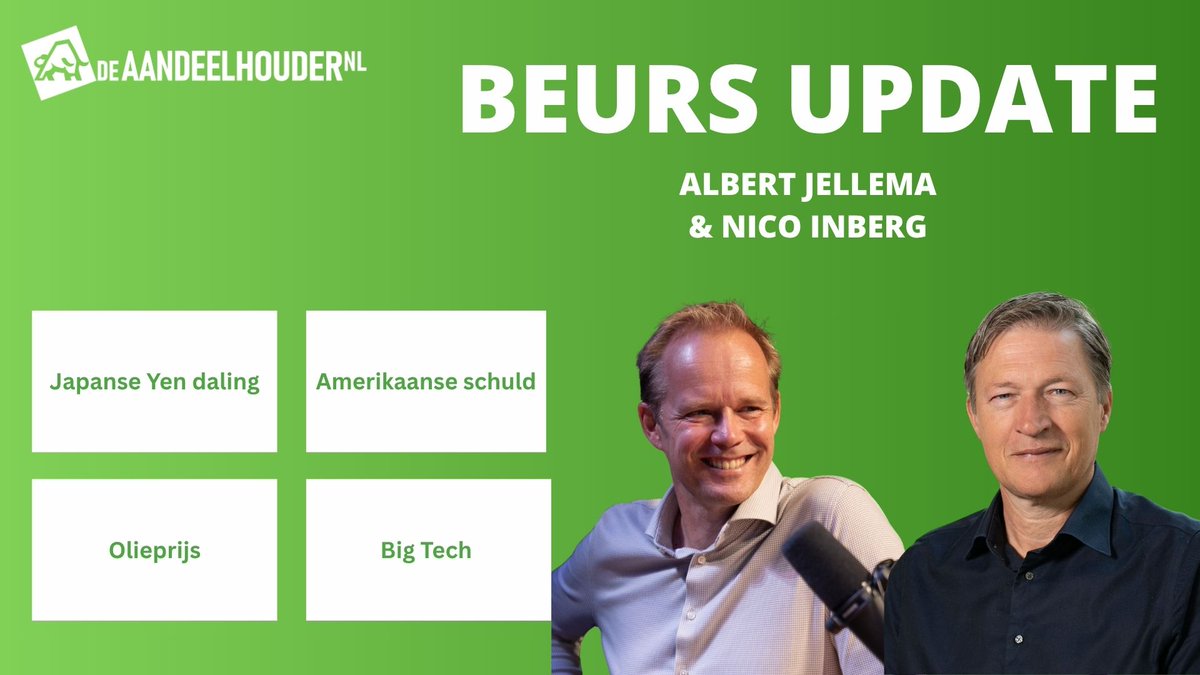 deaandeelhouder's tweet photo. 📢 Nieuwe beurs update @deaandeelhouder online!
📈 #BigTech #Olieprijs #Staatsschuld #CarryTrade #TKH en nog veel meer!
✅ De meest relevante aandelen van deze week!
👥 Host @AlbertJellema en @NicoInberg
▶️ Beurs update bekijken: https://t.co/7yYQKJQjTz https://t.co/127xsuBmCd