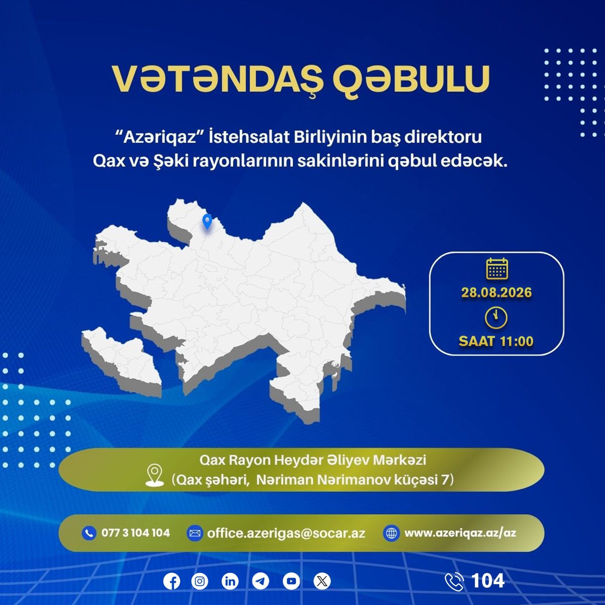 Azerigas's tweet photo. “Azəriqaz” İB-nin rəhbərliyi Qax rayonunda vətəndaşları qəbul edəcək

🔗 DAHA ƏTRAFLI: https://t.co/jAAQ0LgCNF https://t.co/1mqDR4grwx