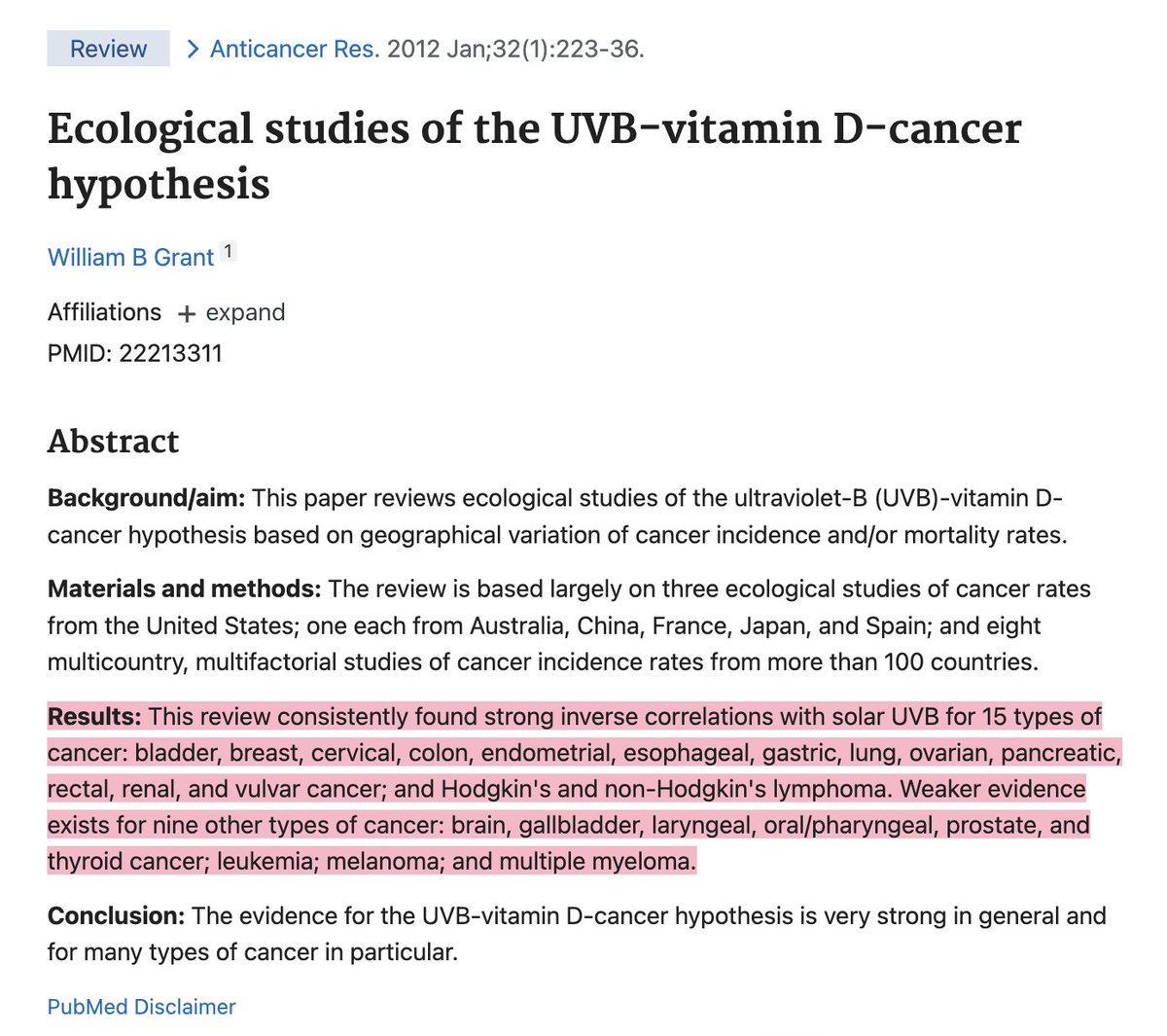 ze_rusty's tweet photo. 280-320 nm Ultraviolet (UVB) light exposure protects against nearly ALL FORMS OF CANCER

• Bladder cancer
• Breast cancer
• Rectal cancer
• Lung cancer
• Renal cancer
• Colon cancer
• Vulvar cancer
• Gastric cancer
• Ovarian cancer
• Cervical cancer
• Pancreatic cancer
• Esophageal cancer
• Endometrial cancer
• Hodgkin’s lymphoma
• Non-Hodgkins lymphoma

PMID: 22213311