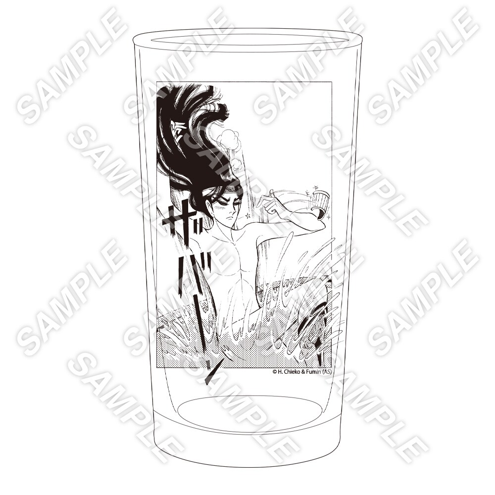 comic_natalie's tweet photo. 「王家の紋章」メンフィスがザバーンと飛び込むグラスや王族Tシャツ、原画展で販売
https://t.co/ELqJE5FEq4 https://t.co/VSpgACELxL