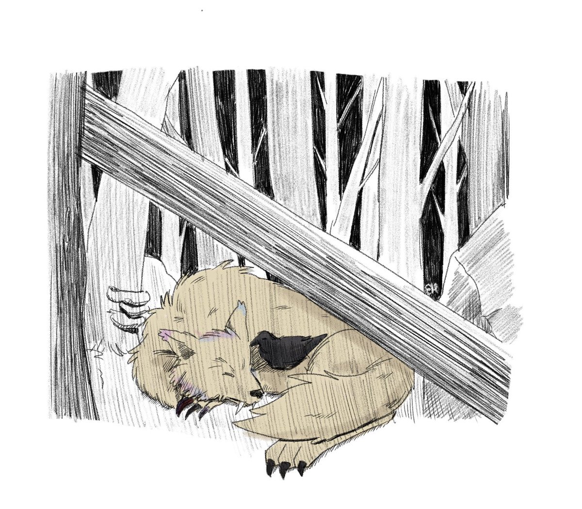 employedhamster's tweet photo. a wolf and ravens https://t.co/APqR5zS9yO