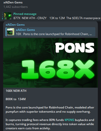 xAidenCrypto's tweet photo. $PONS NEW ATH - CRAZY 

Pons is the core launchpad for Robinhood Chain, modeled after pumpfun with superior tokenomics and no supply overhang. 

It captures trading fees where 80% funds $PONS buybacks and burns, turning protocol revenue directly into token value while creators earn cuts from activity.

Called at 800K mcap

168X Profit 

From 800K to 134M  

@ponsdotfamily 

0x39dBED3a2bd333467115dE45665cC57F813C4571