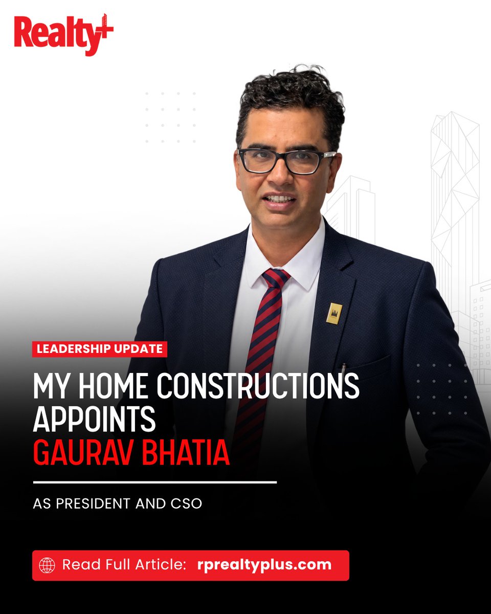 RPRealtyPlus's tweet photo. My Home Constructions has appointed Gaurav Bhatia as President and Chief Strategy Officer (CSO), as the group looks to expand its presence across key Indian real estate markets.
Read full story here: https://t.co/cnk9WmbnoO
#MyHomeConstructions #RealEstateIndia #RealtyPlus https://t.co/poLbg2PNj7