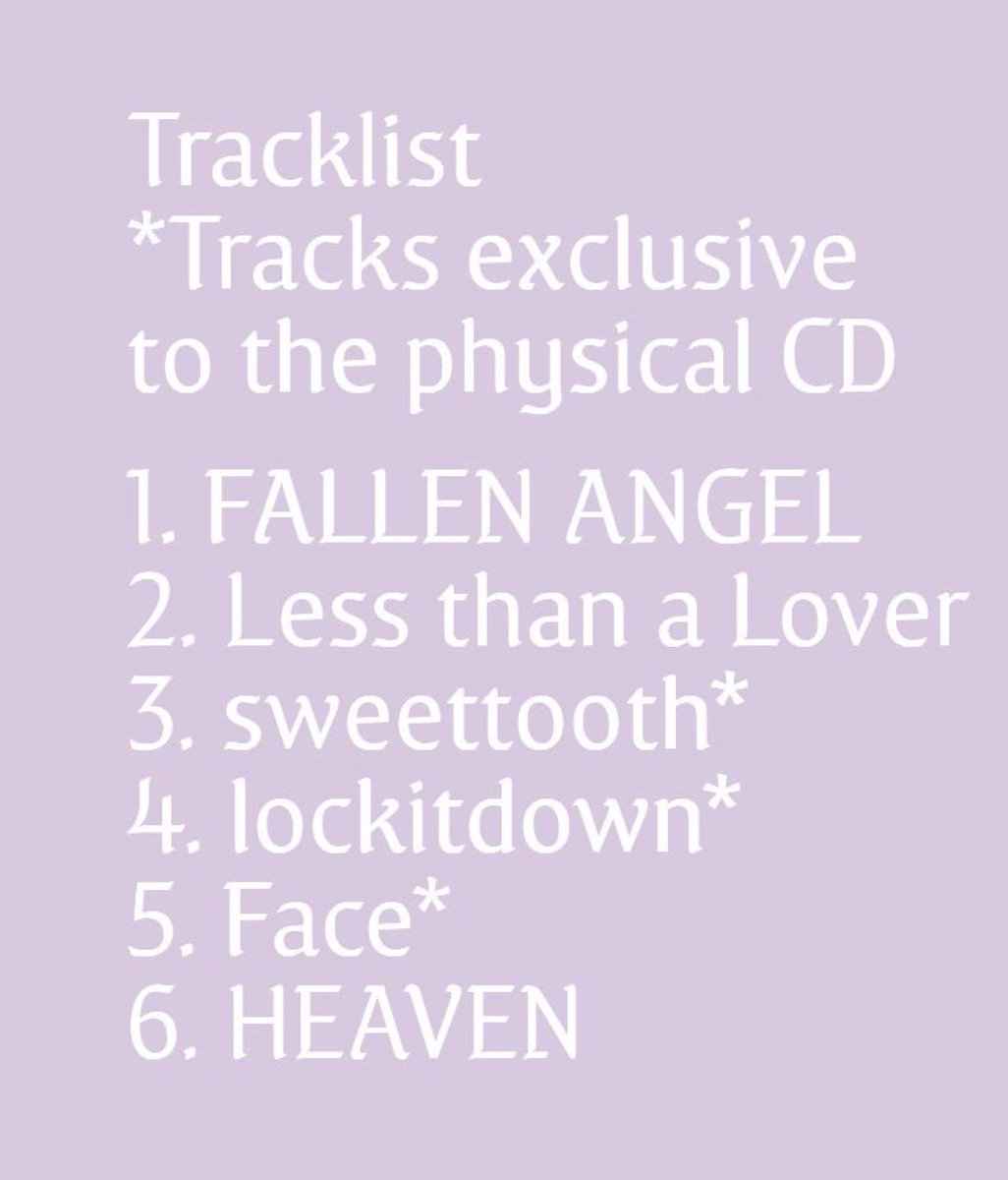 tjruby_'s tweet photo. แทร็กลิสต์ Fallen Angel EP. เจนนี่จัดให้ HEAVEN เป็นเพลงสุดท้ายในอัลบั้ม เปิดด้วยนางฟ้าตกสวรรค์ ปิดด้วยเพลงสวรรค์(ชื่อเพลงเป็นตัวพิมพ์ใหญ่หมด) รู้สึกว่า HEAVEN จะเป็นสตอรี่ปิดจบสำหรับ chapter นี้ของเจนนี่มั้ย อยากฟังเจนนี่มาเล่าสตอรี่ของแต่ละเพลงอยู่นะ https://t.co/enwVPKXcYz