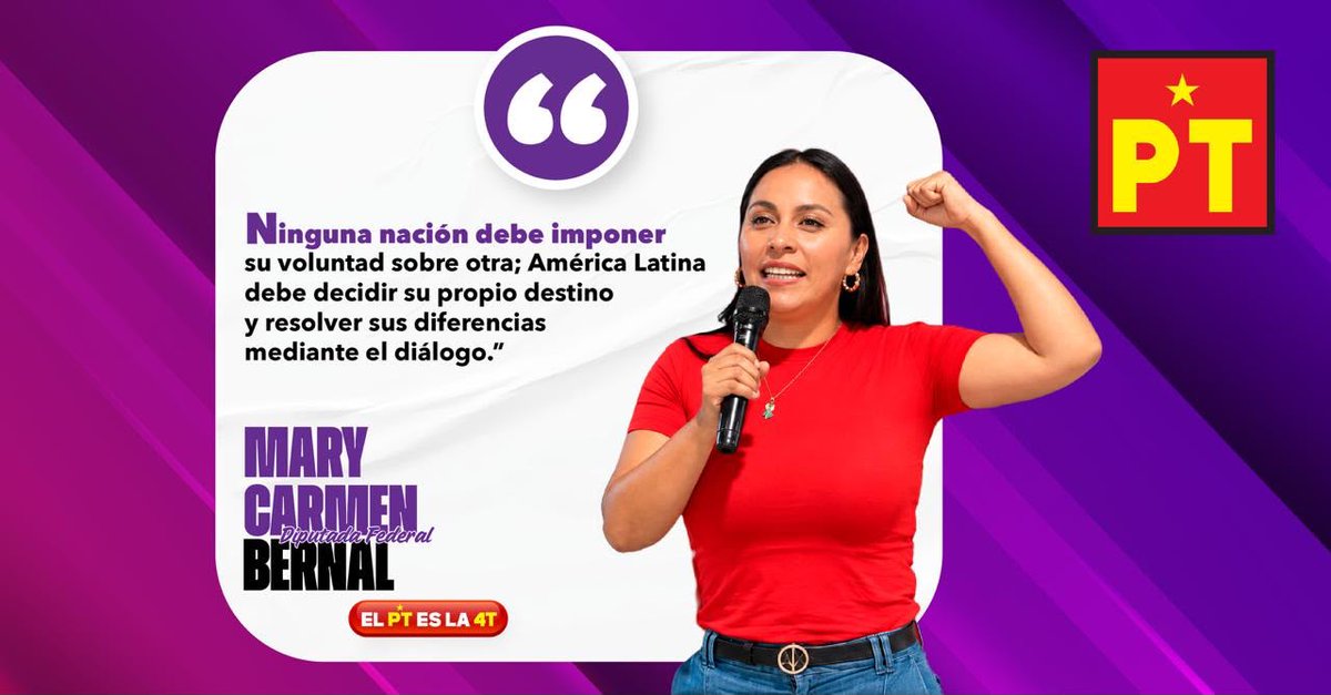 PTags01's tweet photo. La Diputada Federal Mary Carmen Bernal hace un llamado a defender la soberanía y la autodeterminación de los pueblos latinoamericanos.

#PTesla4T
#LaNuevaEsperanzaDeMéxico https://t.co/8xduPkRbE7
