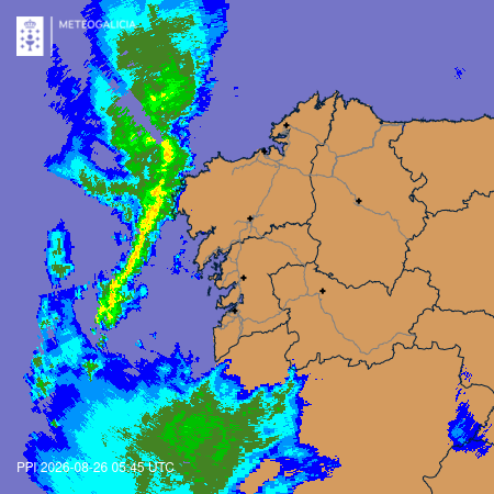 MeteoGalicia's tweet photo. Bo día! Xa temos á fronte prevista para hoxe moi preto de #Galicia, con núcleos activos de chuvia e aparato eléctrico.

Deixará chuvascos ao longo do día, localmente moi intensos e ocasionalmente con tormenta e sarabia⚠️ https://t.co/FEPUJlSnab