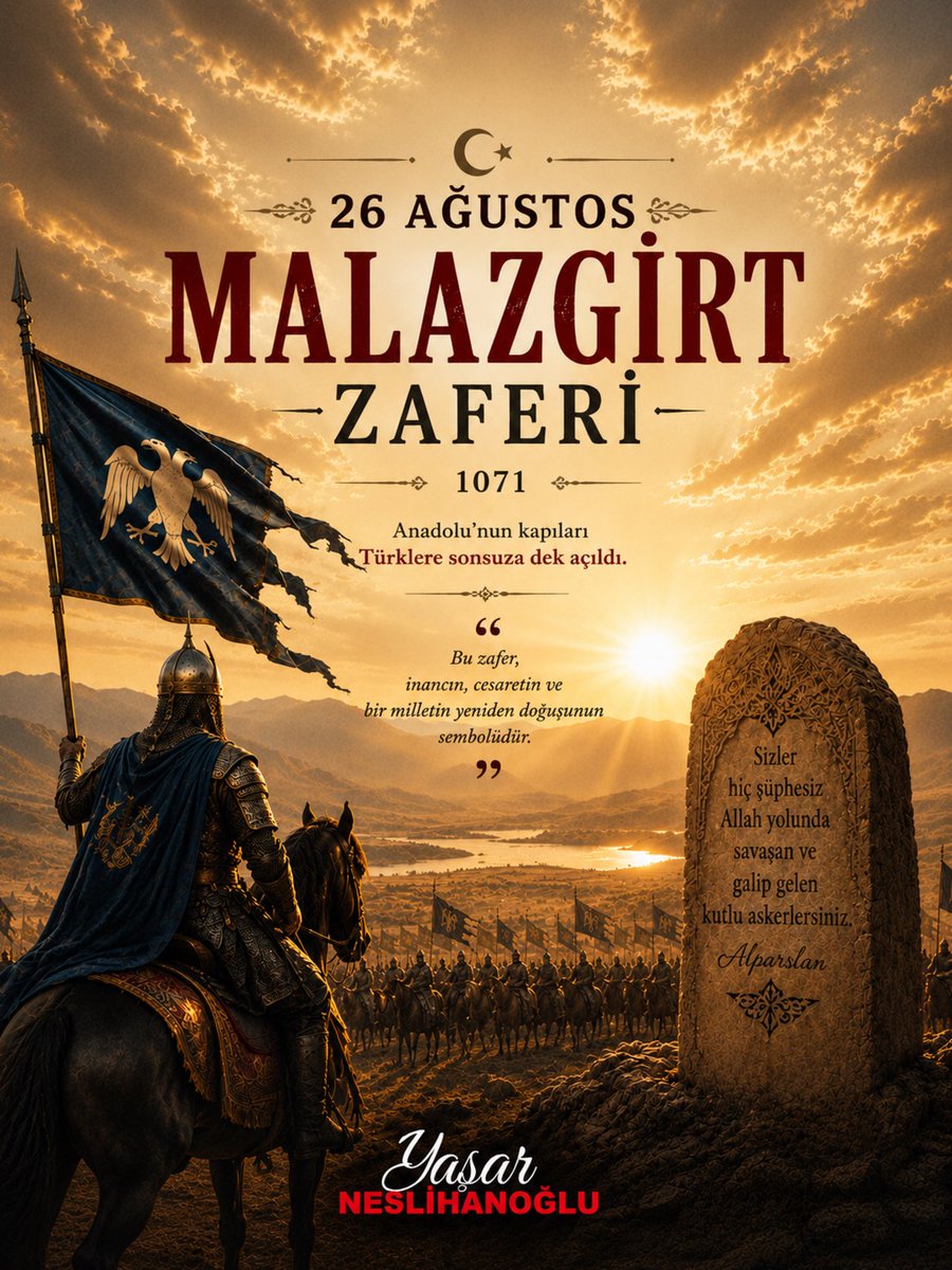 yasarnes's tweet photo. Malazgirt Zaferi’nin 955. yıl dönümünde, Anadolu’nun tarihine silinmez bir iz bırakan Sultan Alparslan’ı ve bu büyük zaferin tüm kahramanlarını rahmet, minnet ve saygıyla anıyorum. https://t.co/BNKFgFua9x