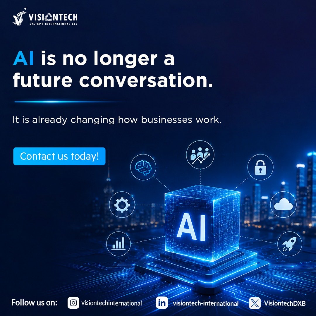 VisiontechDXB's tweet photo. At Visiontech, we help organisations explore and implement AI across:

🤖 AI Infrastructure &amp; Compute
🧠 Generative AI &amp; Copilot Solutions
⚙️ AI Automation &amp; Intelligent Workflows
📊 AI-Powered Data &amp; Analytics
🔐 Secure &amp; Responsible AI Adoption
☁️ Cloud &amp; AI Infrastructure https://t.co/XN96mk7oQg