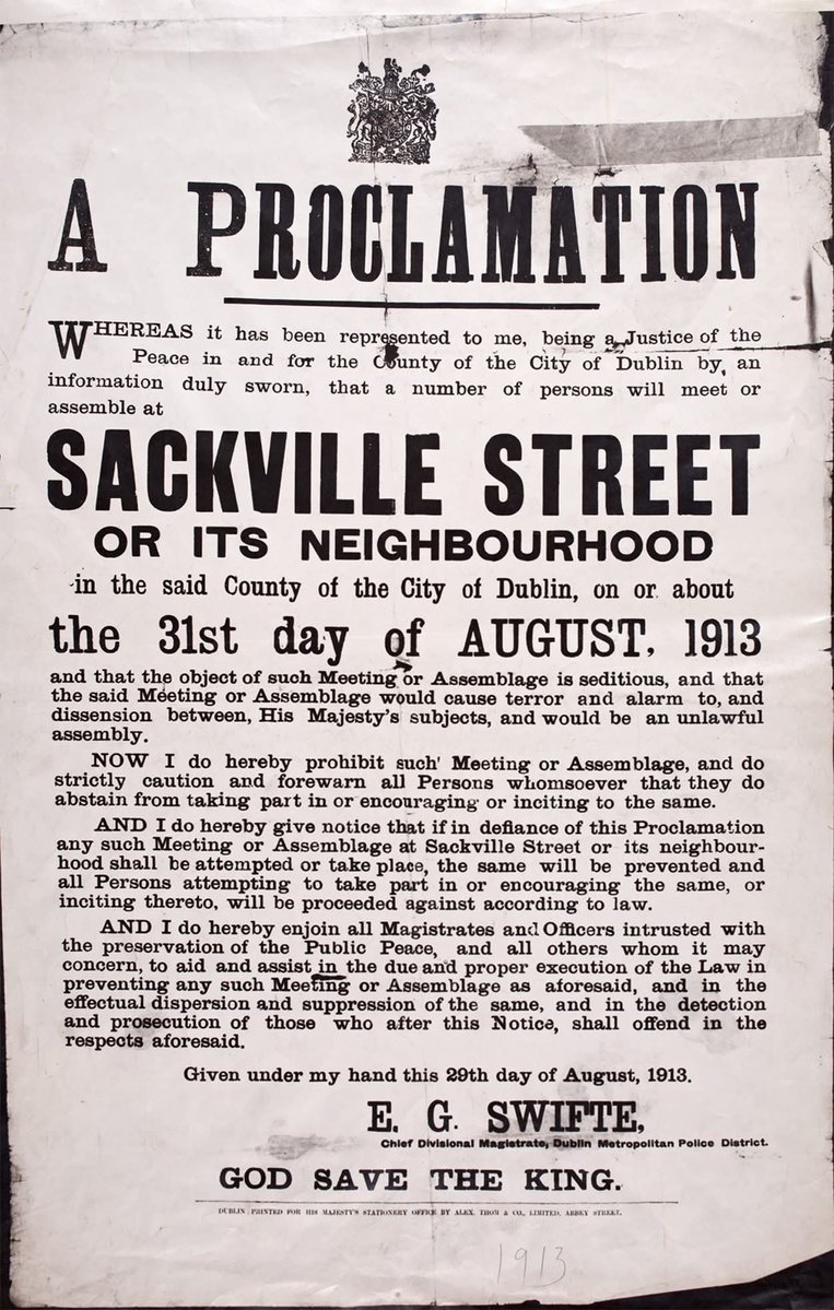 RobLooseCannon's tweet photo. Today in 1913 the Dublin Lockout began, the greatest industrial struggle in Irish history. At its heart stood two men. William Martin Murphy was one of the city’s most powerful employers. And James a"Big Jim" Larkin, the fiery leader of the Irish Transport and General Workers’ Union (ITGWU).

Murphy was also a former MP for Dublin and chairman of the Dublin United Tramway Company (DUTC) so he had watched with alarm as Larkin recruited his employees into the union. He believed that “Larkinism” threatened not only his business but the whole foundation of employer authority in Dublin. 

In July, Murphy summoned tram workers to a midnight meeting at the Antient Concert Hall. His message was blunt. Resign from the ITGWU, or lose your jobs. When many refused, Murphy began dismissing them one by one, targeting not only tram men but also employees of his other ventures, including Independent Newspapers.

For a time, Larkin held back. He knew that a strike against Murphy would be perilous, but the pressure from union members was overwhelming. On the 25th of August 1913, a ballot was held at Liberty Hall, the ITGWU headquarters. 

The next morning, as trams rattled through the streets at the height of the Dublin Horse Show, nearly 200 drivers and conductors abandoned their vehicles, leaving them standing in the road with bewildered passengers still inside. The strike had begun. 

Murphy struck back instantly, locking out the strikers and vowing not to employ anyone connected with the ITGWU. Other employers quickly joined him, from the Dublin Coal Merchants’ Association to the Carriers’ Association, which even sacked men for refusing to handle “tainted goods” touched by union hands.

The dispute quickly spilled from the workplace into the streets. On Sunday the 31st of August, Larkin himself tried to outwit the police by disguising himself and slipping into Murphy’s Imperial Hotel on Sackville Street. From a first floor balcony he addressed a roaring crowd, but his triumph was short lived. Police baton-charged the gathering with brutal force, joined by members of the Royal Irish Constabulary. Larkin was arrested, and the day passed into memory as yet another “Bloody Sunday” in Irish history.

The Lockout dragged on for five bitter months. In total, 20,000 workers were involved, while tens of thousands of their families endured desperate poverty and hunger. Larkin toured England, appealing for solidarity, but received little in return. By the 18th of January 1914, the ITGWU admitted defeat and advised men to return to work. 

Larkin told his followers “We are beaten, we will make no bones about it.” Yet the legacy of Larkin and the heroism of the revolting workers and their families would not be forgotten.