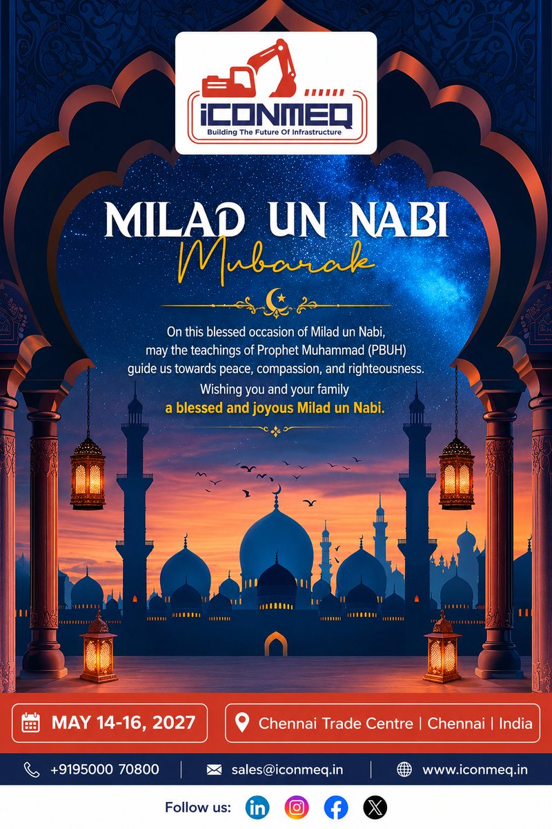 iconmeq's tweet photo. 🌙Milad un Nabi Mubarak!
May the teachings of Prophet Muhammad inspire us with peace, compassion, kindness &amp; unity. Wishing you and your family happiness, prosperity &amp; countless blessings on this blessed occasion.
#MiladUnNabi #MiladUnNabiMubarak #iCONMEQ #BuildingTheFuture https://t.co/eaRcdGKjHn
