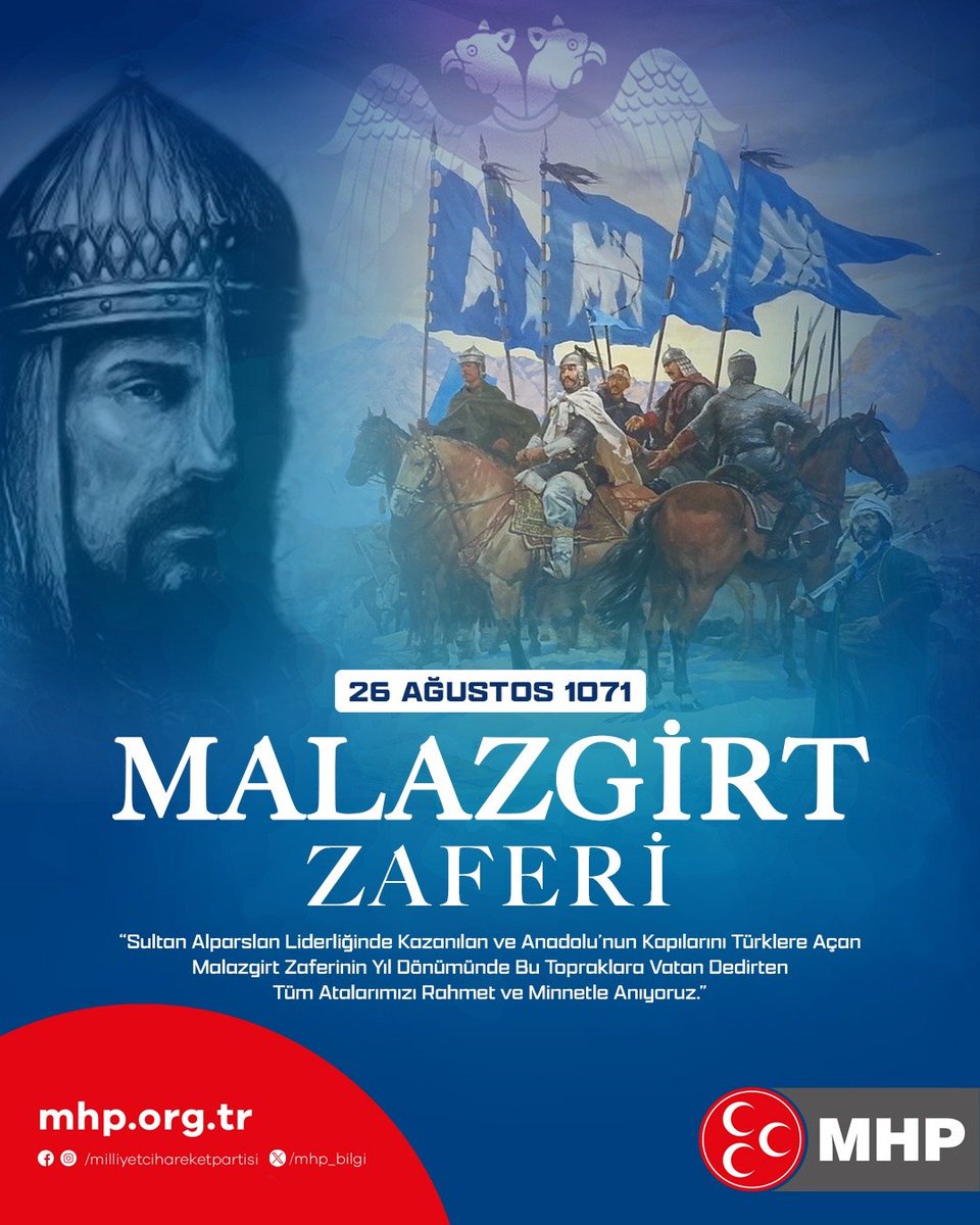 MHPhaliliyeurfa's tweet photo. Sultan Alparslan Liderliğinde Kazanılan ve Anadolu'nun Kapılarını Türklere Açan Malazgirt Zaferi'nin Yıl Dönümünde Bu Topraklara Vatan Dedirten Tüm Atalarımızı Rahmet ve Minnetle Anıyoruz. https://t.co/fBiAb7KXm1